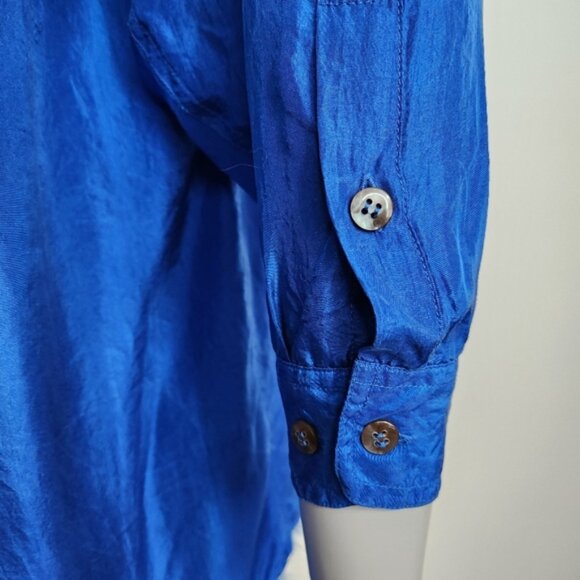 Vintage Express Irridescent Blue 100% Silk Button Down Shirt Size XS - Picture 7 of 14